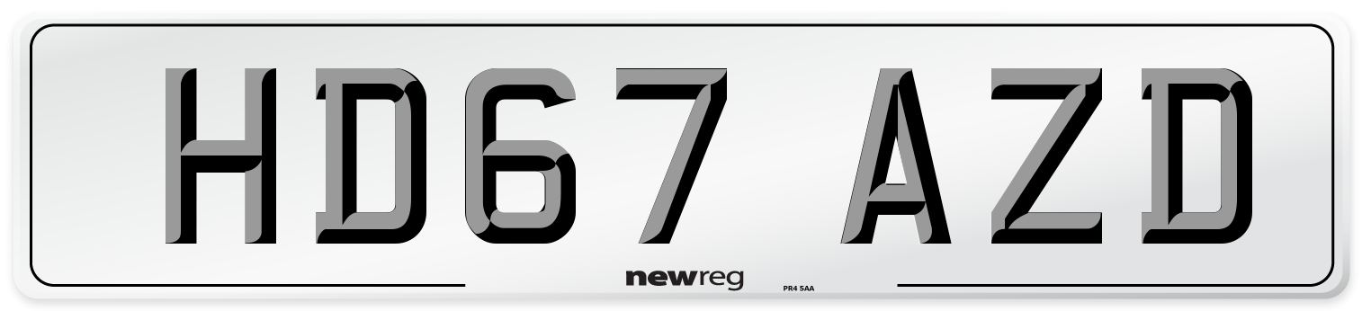 HD67 AZD Number Plate from New Reg